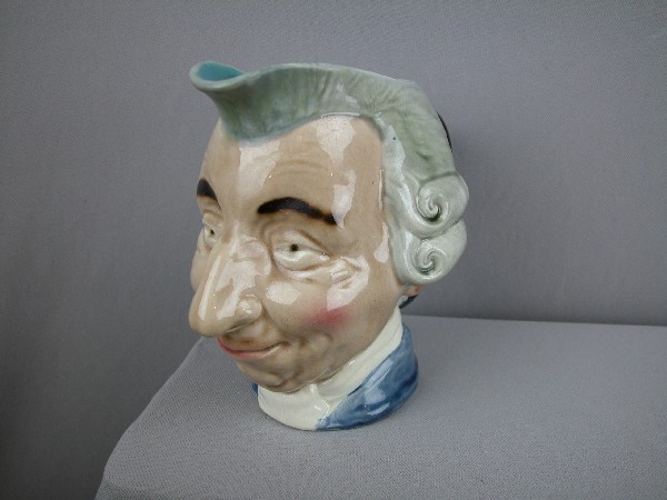 SARREGUEMINES figural face jug #4610, "Judge", : SARREGUEMINES figural face jug #4610, "Judge", ref: Cunningham p. 70, professional spout repair