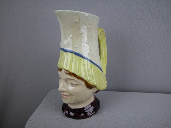 Sarreguemines "Normandy" lady figural pitcher, re: Sarreguemines "Normandy" lady figural pitcher, ref: Cunningham p. 69, 9", no. 1752