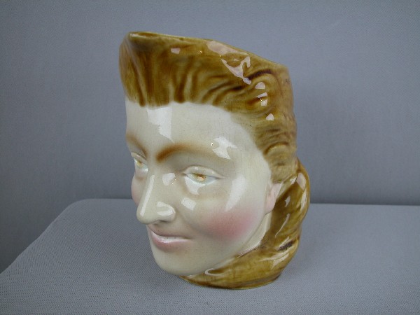 Sarreguemines "Woman with Blond Hair" figural f: Sarreguemines "Woman with Blond Hair" figural face jug, ref: Cunningham p. 69, no. 3358, 7"