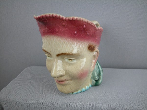 Sarreguemines "Russian Head" figural face jug, re: Sarreguemines "Russian Head" figural face jug, ref: Cunningham p. 69, no. 3300, 7"