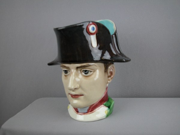 Sarreguemines "Napoleon" figural face jug, ref:: Sarreguemines "Napoleon" figural face jug, ref: Cunningham p. 71, no. 4610, 8"