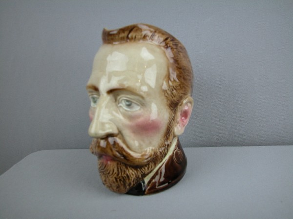 Sarreguemines "Christian Michelsen" rare figura: Sarreguemines "Christian Michelsen" rare figural face jug, no. 3733, 6 1/2", professional hairline repair