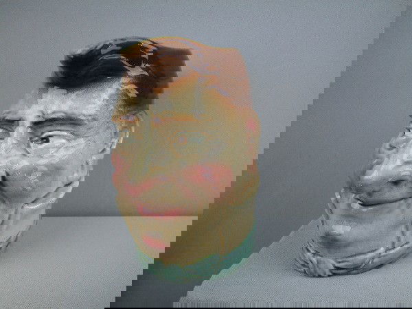 SARREGUEMINES figural face jug #3297, "High Col: SARREGUEMINES figural face jug #3297, "High Collar", 8 1/4", minor hairline and nick, ref: Cunningham p. 65