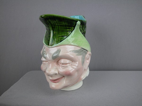 SARREGUEMINES "Puck" figural face jug, no. 653, 7: SARREGUEMINES "Puck" figural face jug, no. 653, 7"