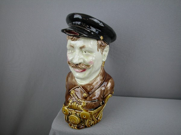 FRIE ONNAING "Railroader" figural pitcher, 10 1: FRIE ONNAING "Railroader" figural pitcher, 10 1/2", ref: Cunningham p. 107