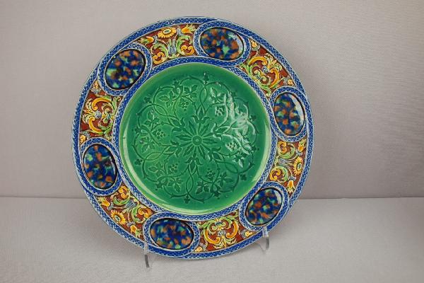 MINTON cobalt majolica plate with foral border, 9: MINTON cobalt majolica plate with foral border, 9 1/2"