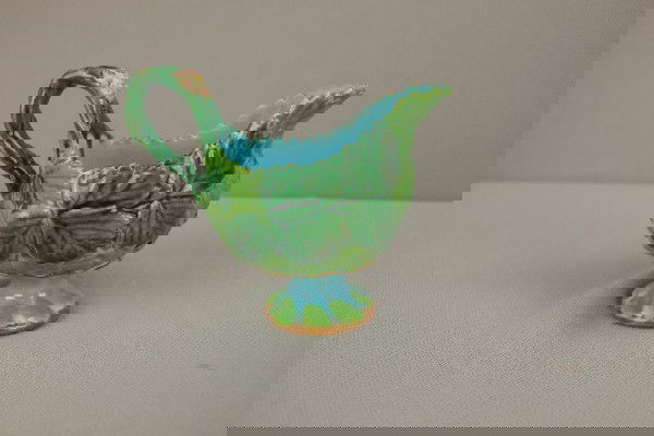 GEORGE JONES strawberry creamer with overlappin: GEORGE JONES strawberry creamer with overlapping leaves, 3 1/2"