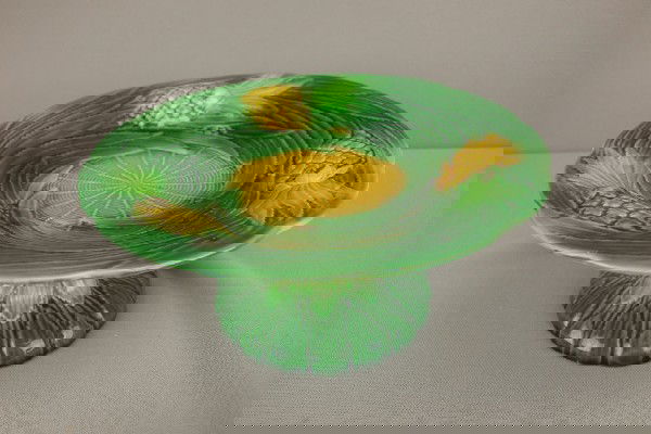 GEORGE JONES pineapple pattern majolica comport,: GEORGE JONES pineapple pattern majolica comport, 9 1/4"d, 4"h