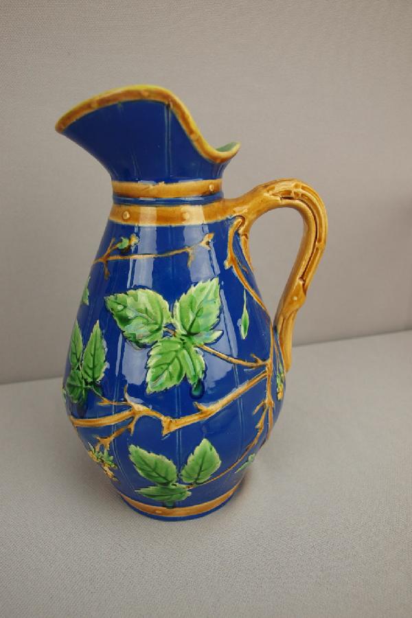 MINTON cobalt hops jug, nice color, 7 1/2", prof: MINTON cobalt hops jug, nice color, 7 1/2", professional spout repair