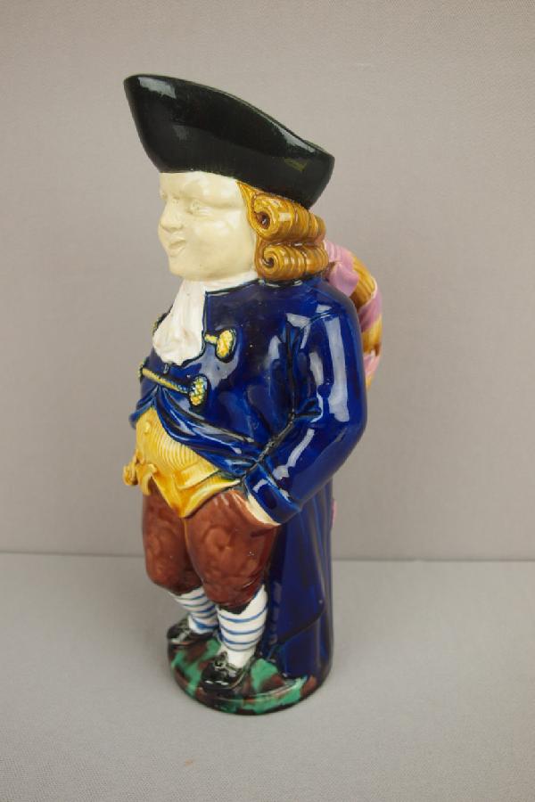 MINTON majolica figural Barrister toby jug, 11: MINTON majolica figural Barrister toby jug, 11 1/2", professional rim repair, ref: Karmason-Stacke p. 62