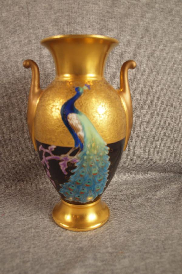 Pickard Bavarian peacock vase, 8" : Pickard Bavarian peacock vase, 8"