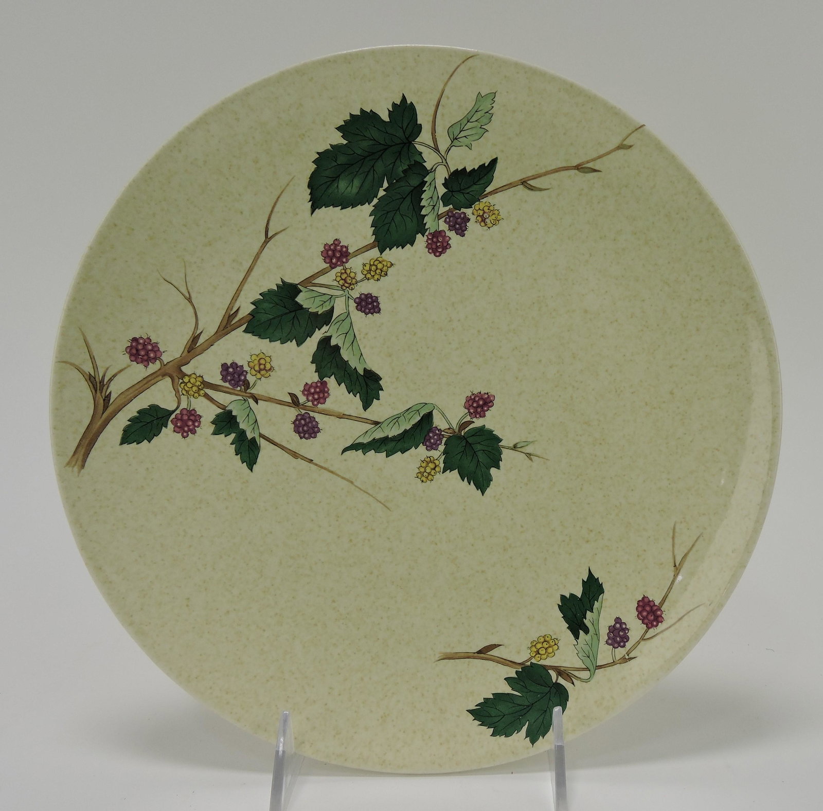 Hall China MCM Eva Zeisel 10" plate: shop sample numbered #2053, experimental, mulberry decal which did not go into production