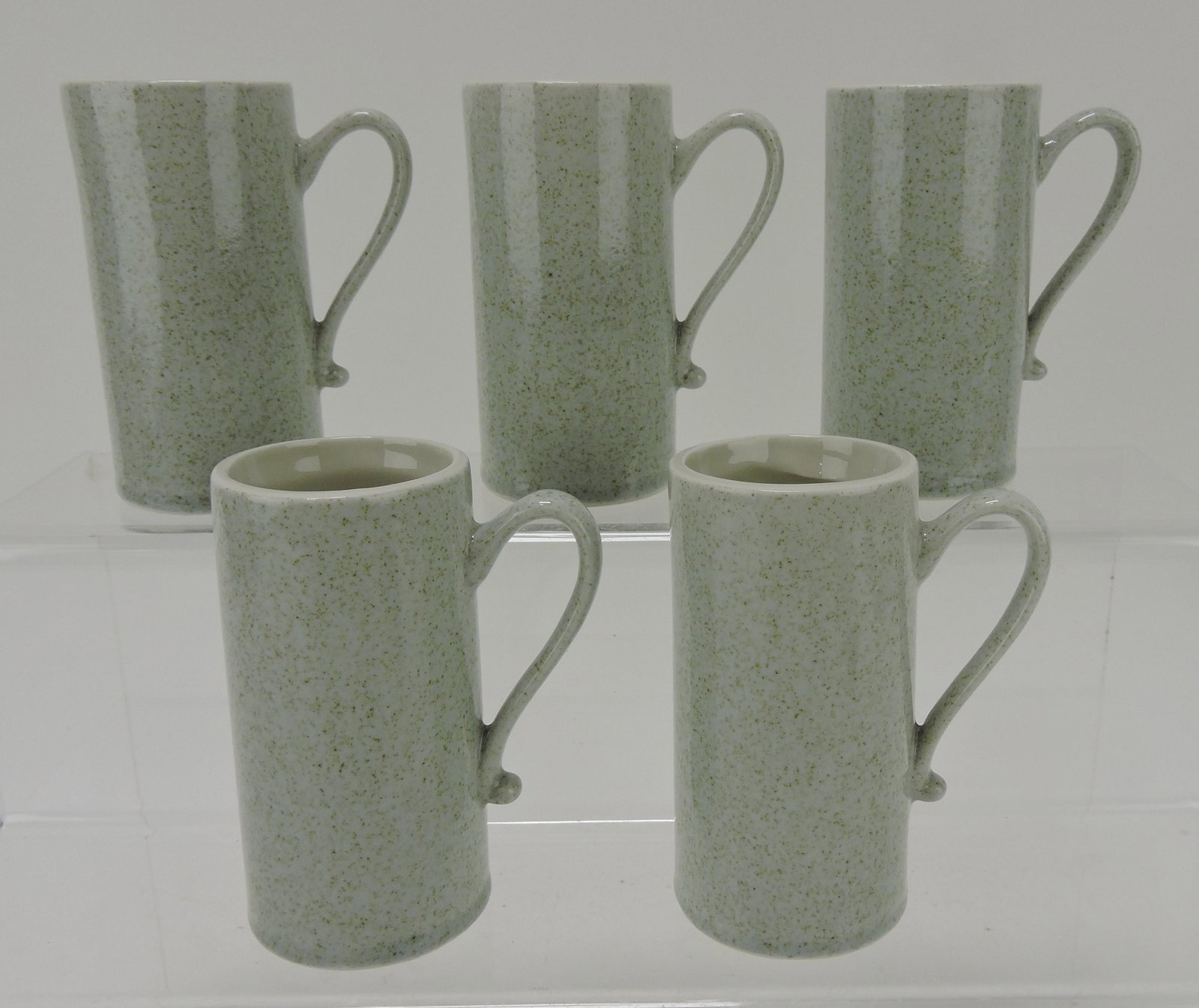 Hall China lot of 5 gray speckled slender: mugs
