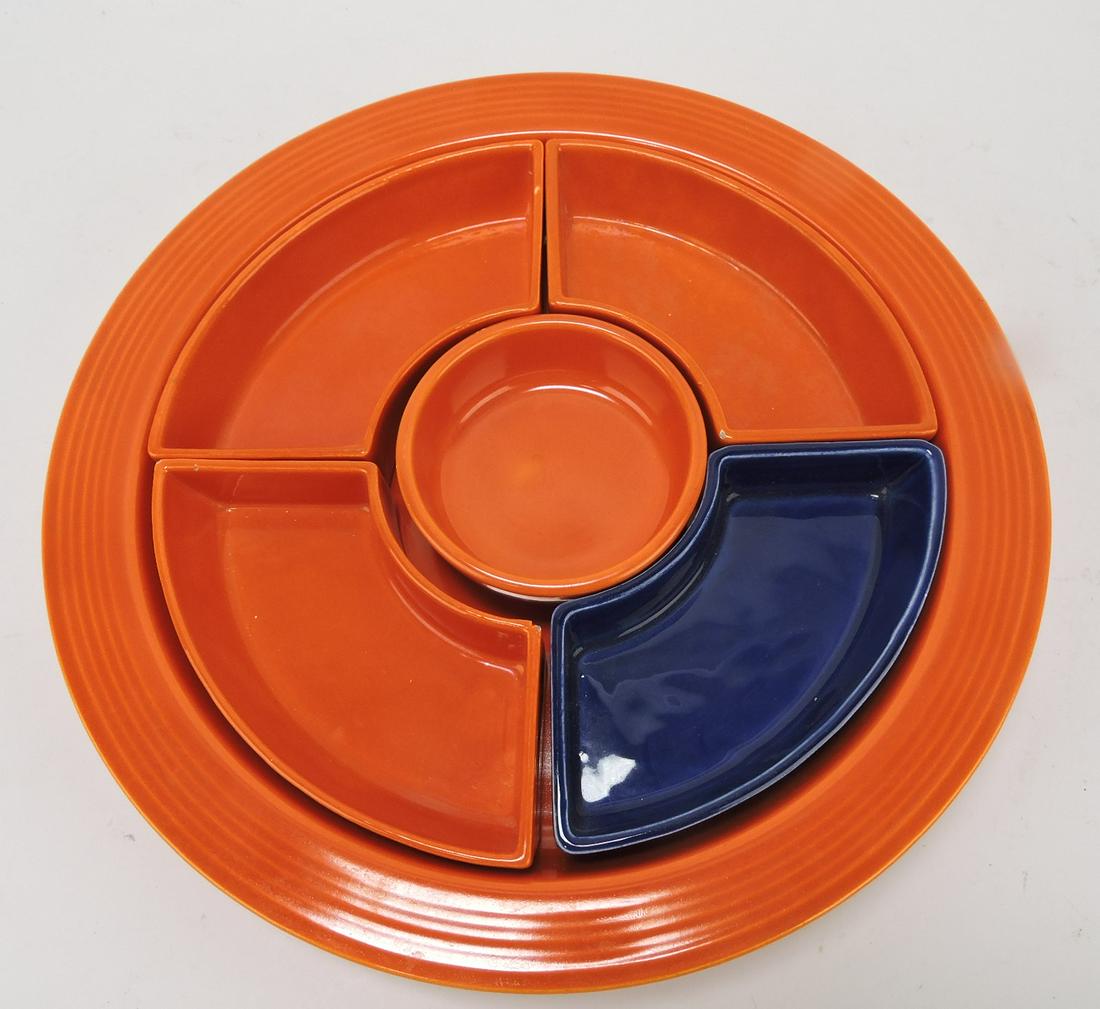 Fiesta relish tray, mixed colors, nicks to (1 of 1)