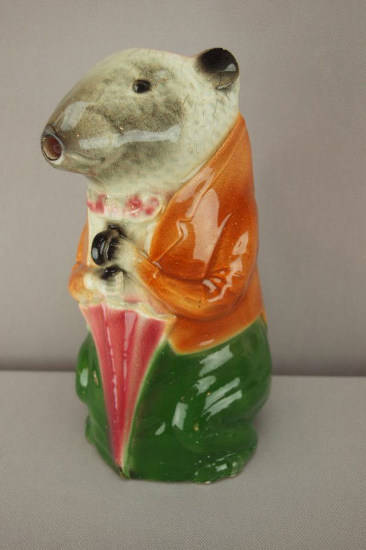 ORCHIES figural "City Badger" pitcher, ref: Cunnin: ORCHIES figural "City Badger" pitcher, ref: Cunningham p. 114, 8 3/4", rim chip repair to ear