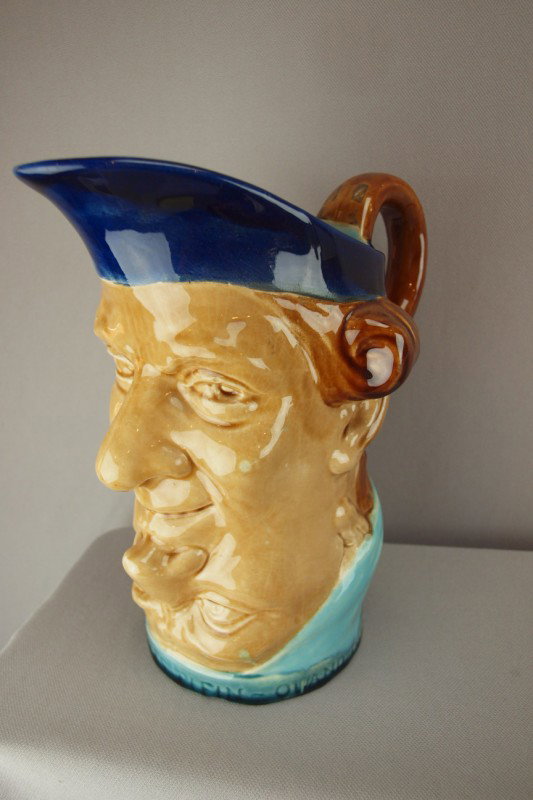 SARREGUEMINES majolica double face jug, no. 2313, : SARREGUEMINES majolica double face jug, no. 2313, 8 1/2"