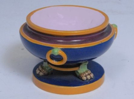 MINTON Neo-Classical salt with ring handles, 3 1/2: MINTON Neo-Classical salt with ring handles, 3 1/2", professional rim repair