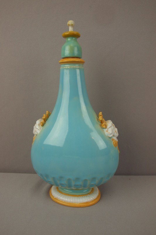 MINTON rare bottle with lady heads on each side, : MINTON rare bottle with lady heads on each side, professional replaced lid, 10"