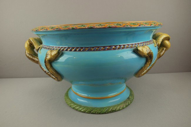 MINTON turquoise large snake handled jardiniere, : MINTON turquoise large snake handled jardiniere, 24"w, 12"h , shape no. 532