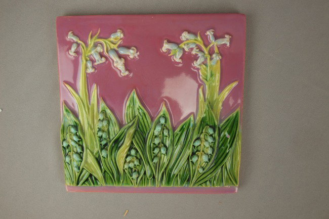 GEORGE JONES pink lily of the valley 8" tile, outs: GEORGE JONES pink lily of the valley 8" tile, outstanding color and detail