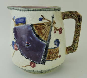 Shorter & Bolton majolica fan and: insect jug, 8"