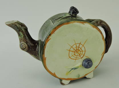 Majolica snail and drum teapot, 5 1/2": .