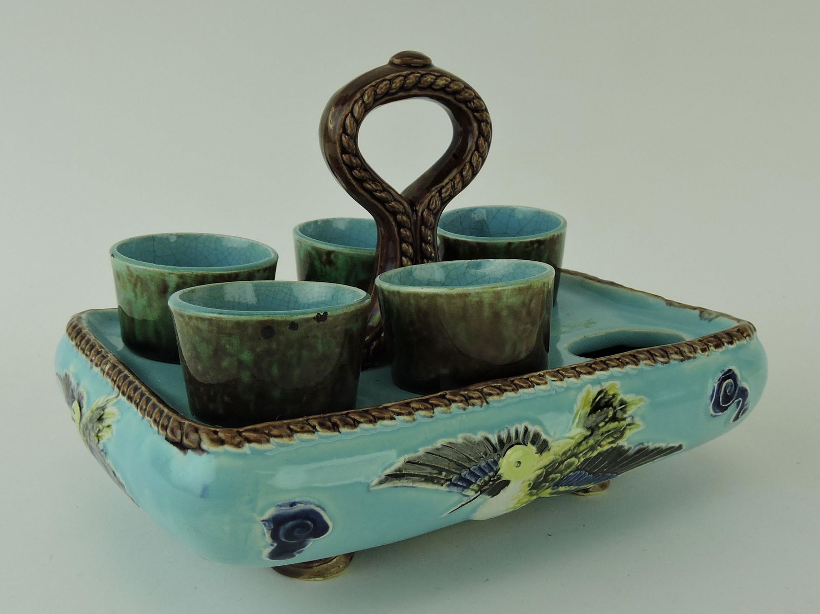 Holdcroft majolica egg cup holder, (1 of 1)