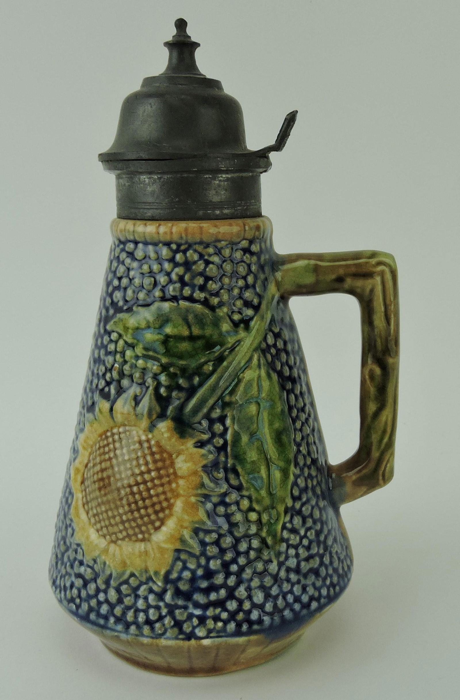 Etruscan majolica cobalt sunflower: syrup pitcher