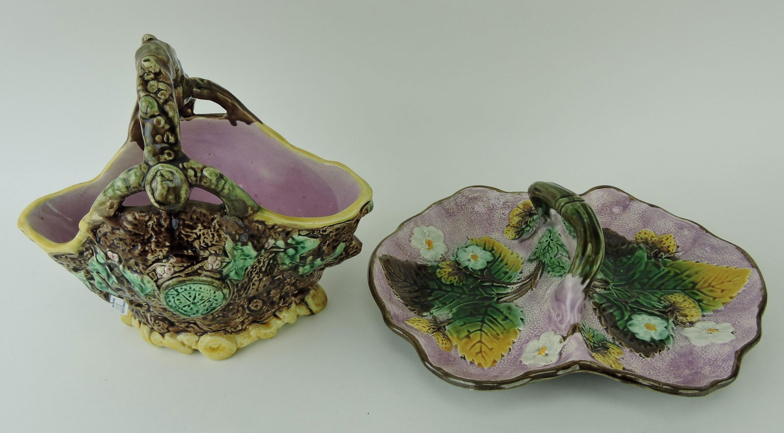 Majolica rustic basket and pink two part (1 of 1)
