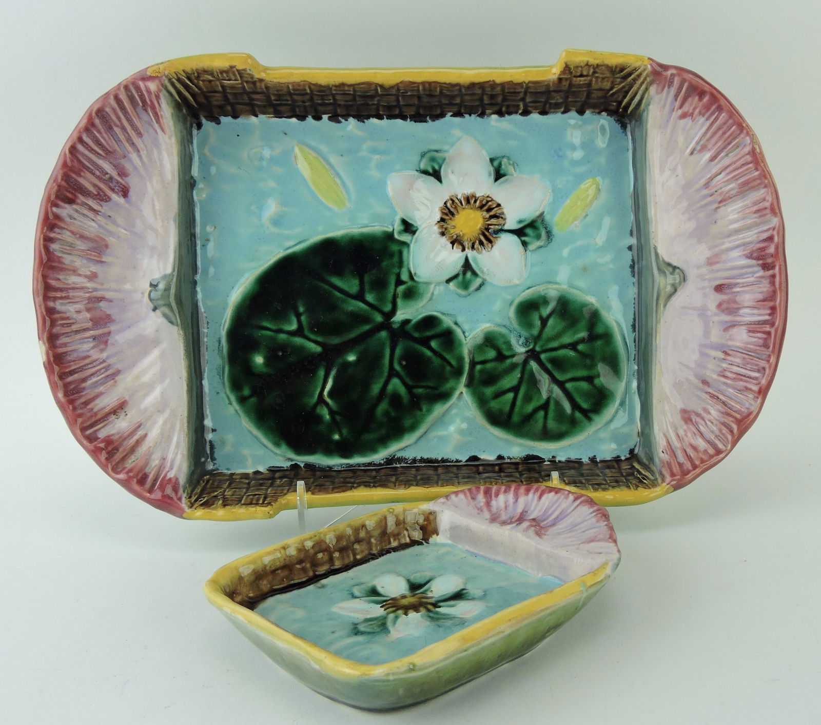 Majolica water lily ice cream tray 13 1/2", (1 of 1)