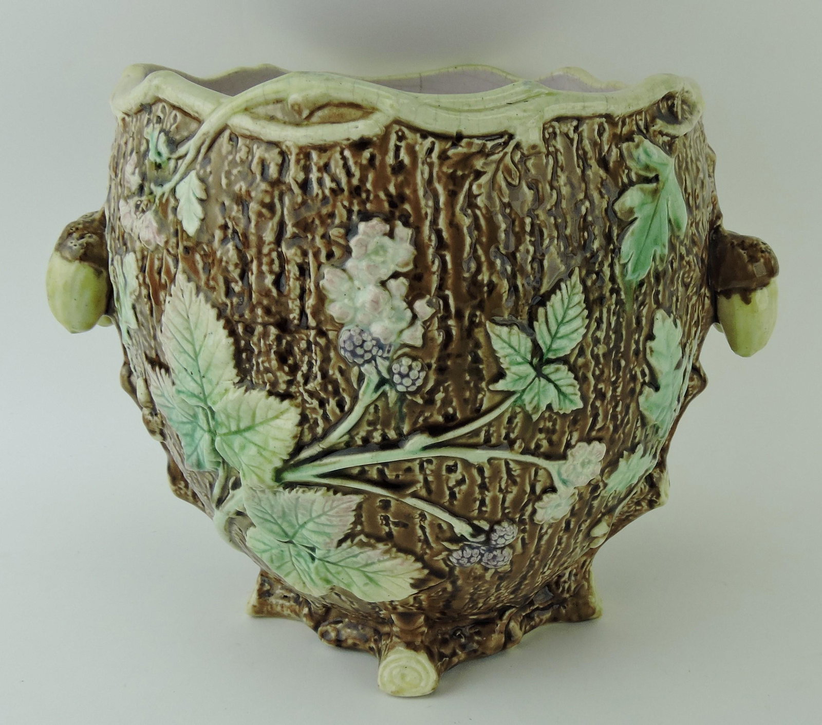 Majolica rustic tree trunk jardiniere (1 of 1)