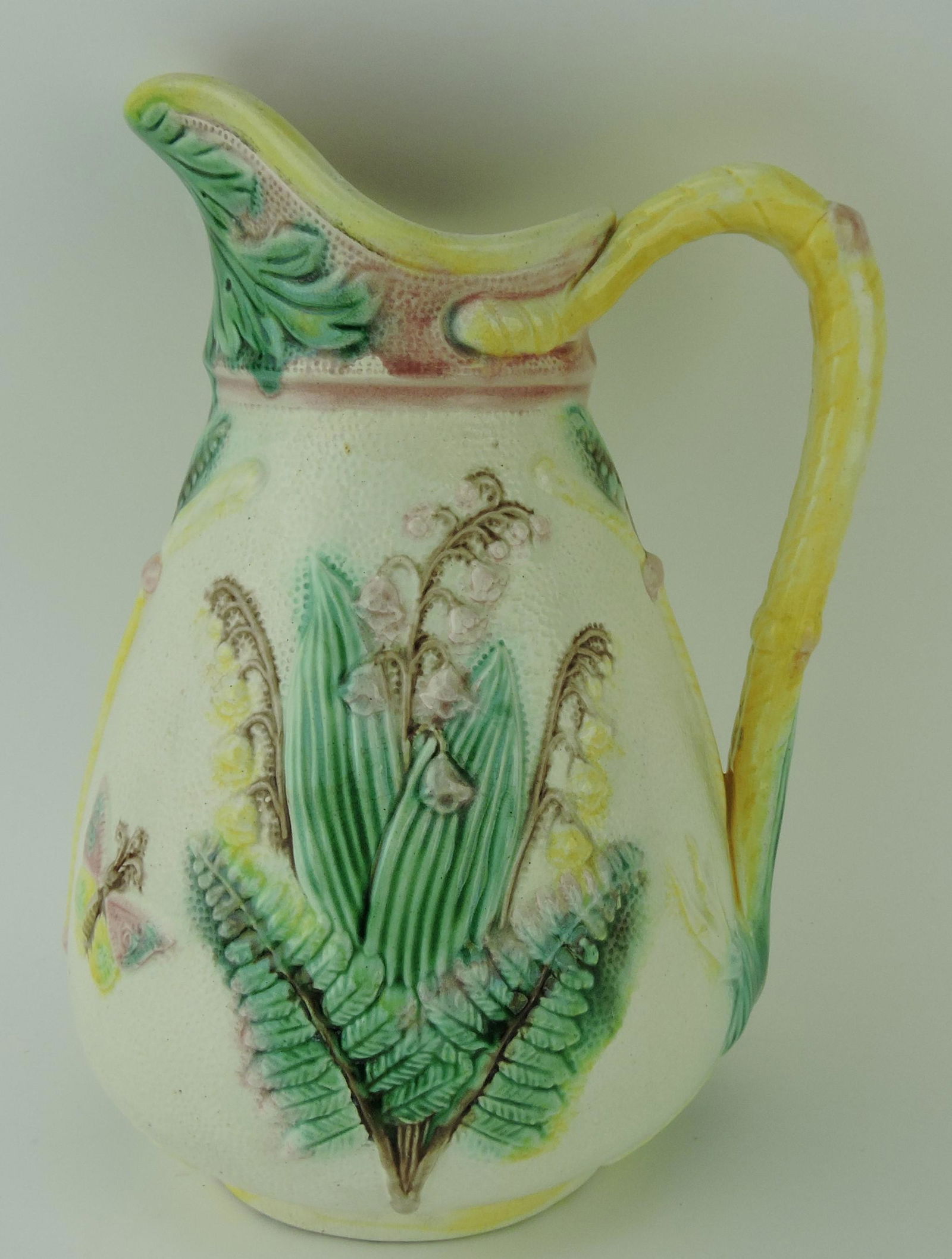 Majolica lily of the valley large pitcher, (1 of 1)