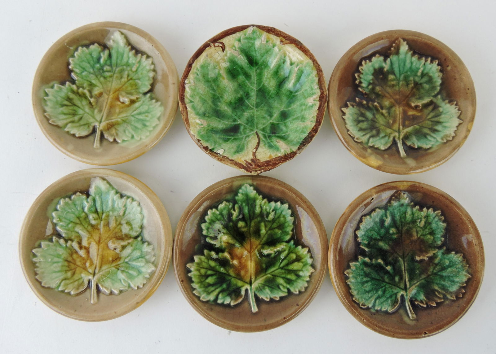 Majolica lot of 6 butter pats (1 of 1)