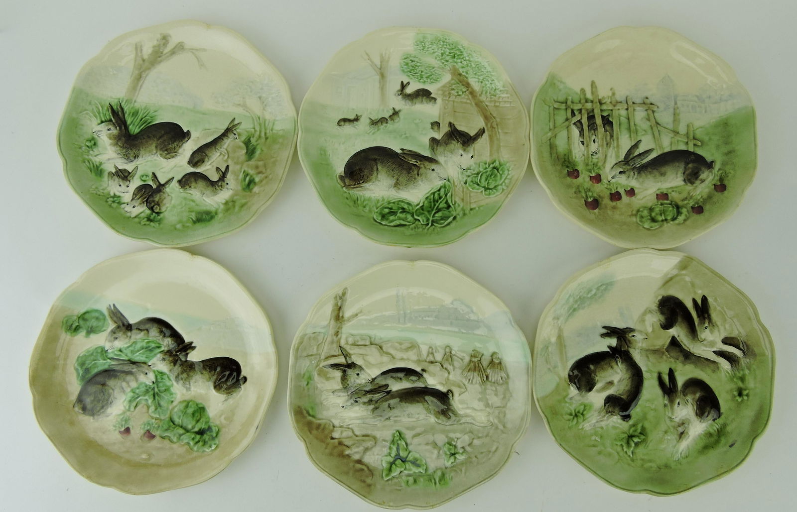 French majolica lot of 6 - 9" rabbit (1 of 1)