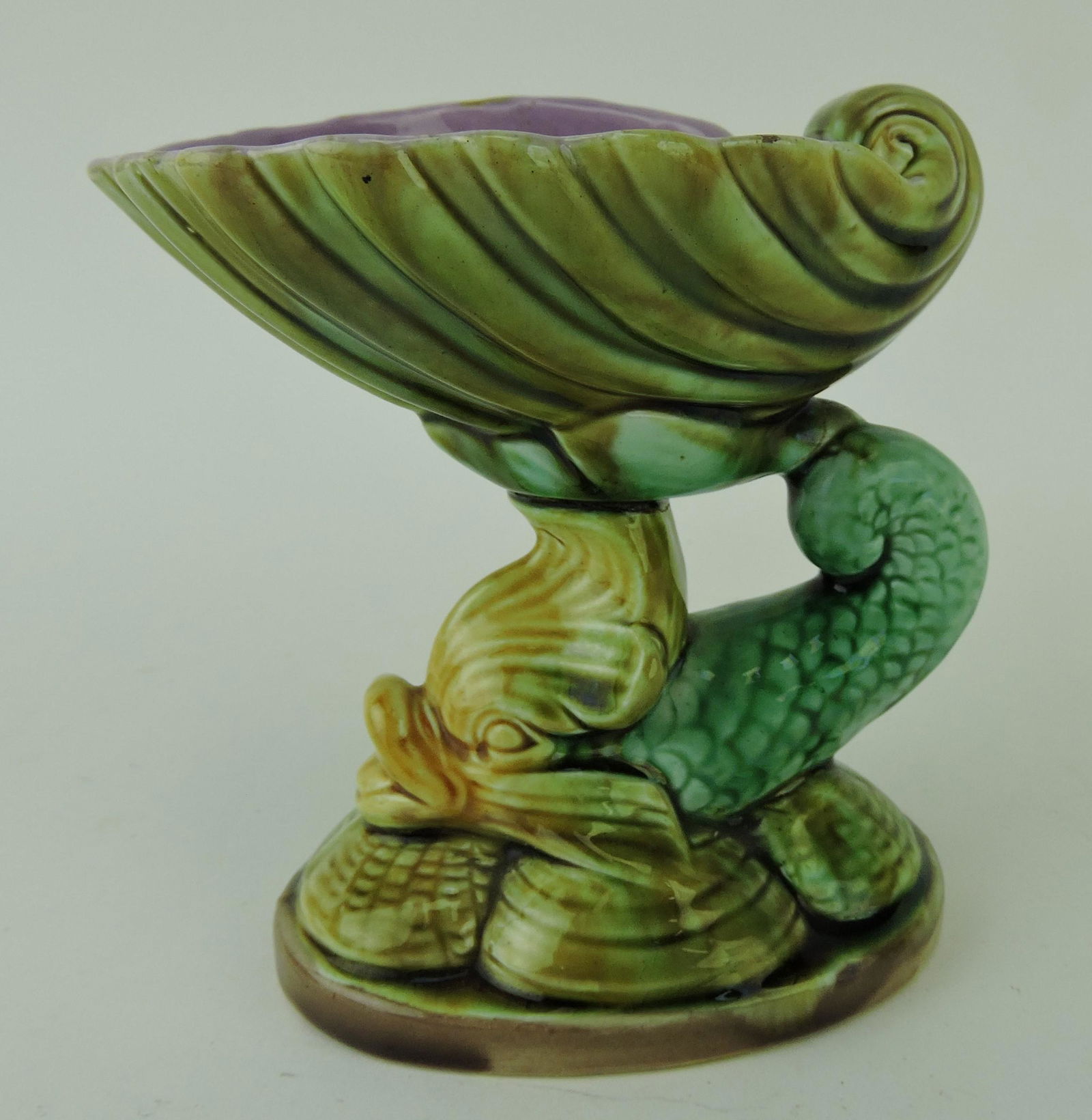 Majolica dolphin and shell figural salt (1 of 1)