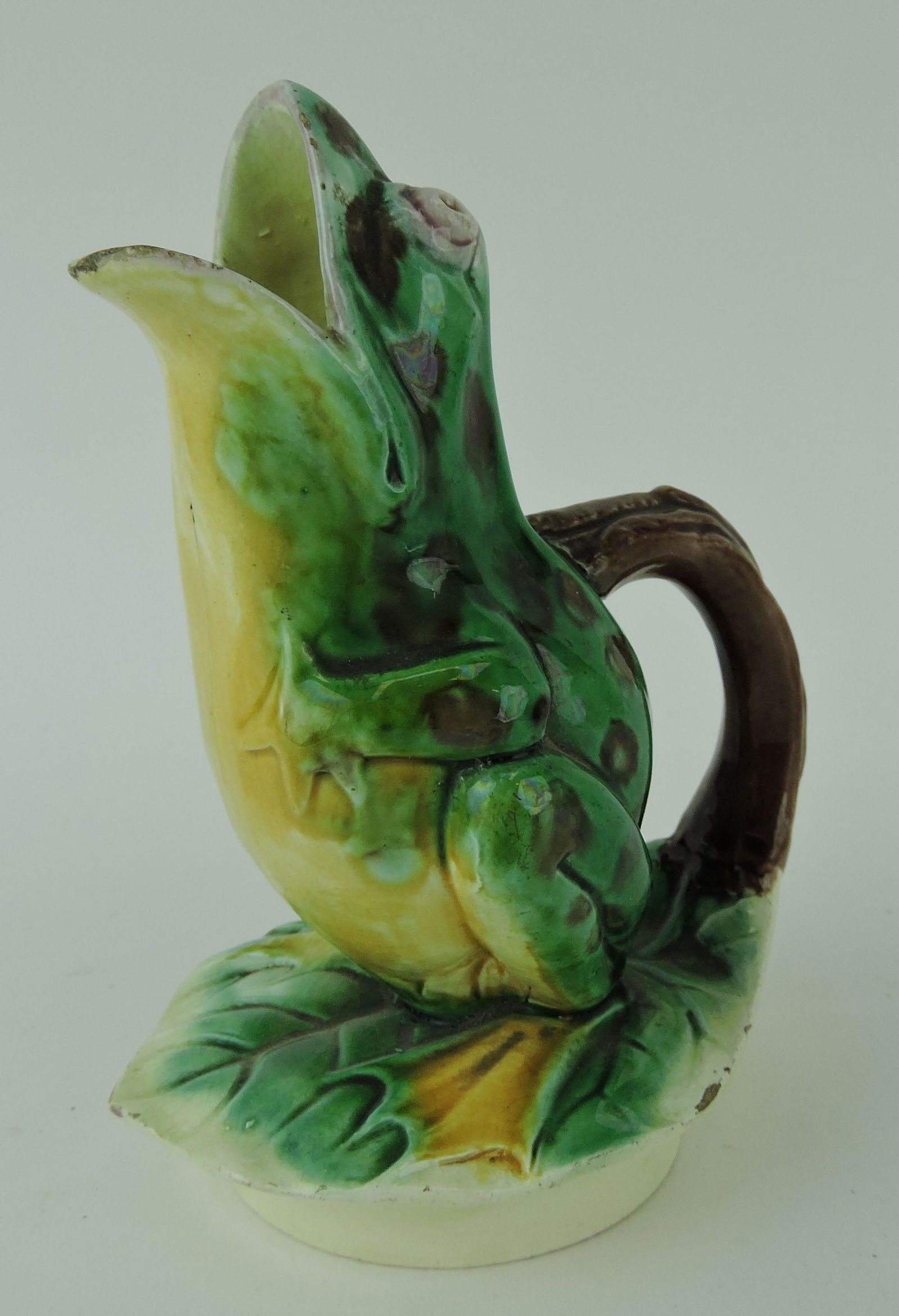 Majolica figural frog on lily pad 5 1/2" (1 of 1)