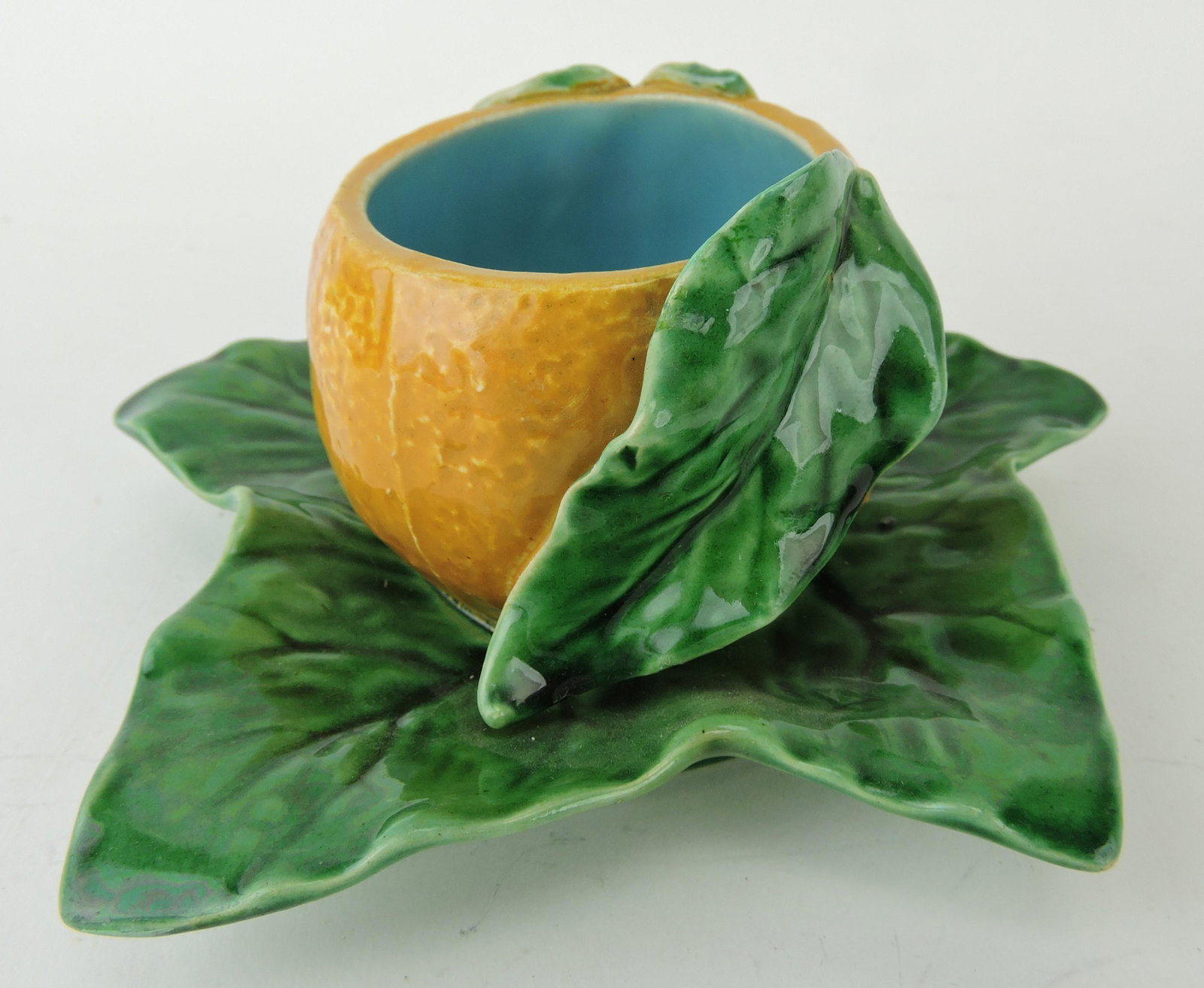 Minton majolica orange on leaf: open salt, #1891
