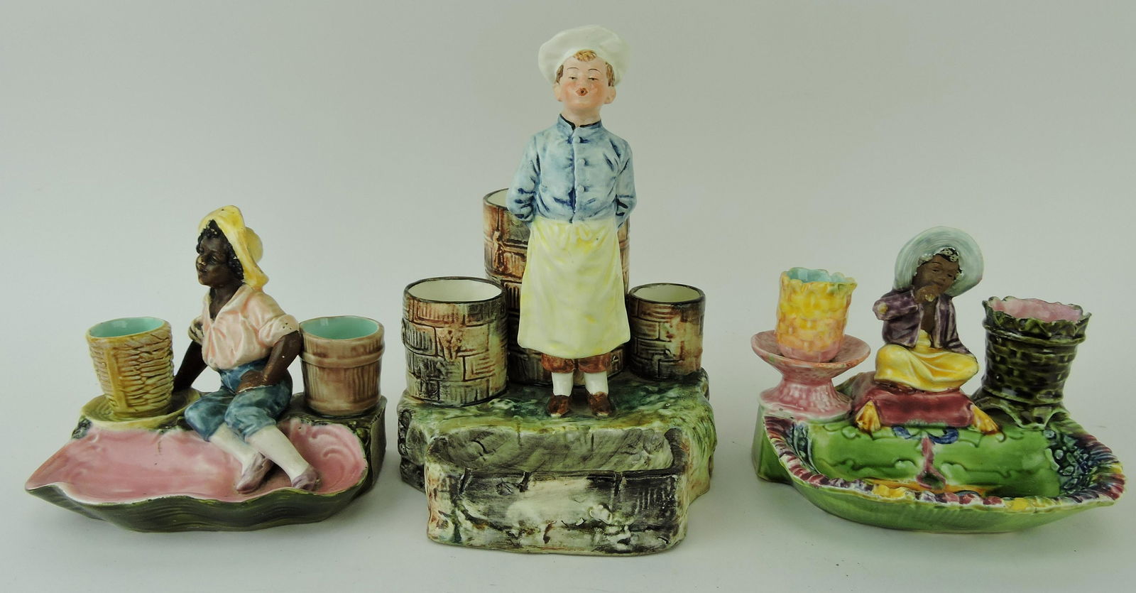 Continental majolica lot of 3 figural (1 of 1)