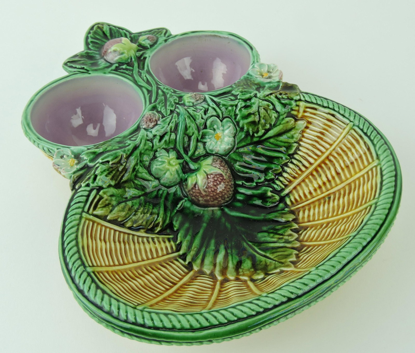 George Jones majolica strawberry: server, 9"; Betsy & Rick Porter Collection