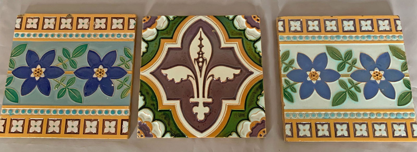 Three Minton majolica tiles, (1 of 1)