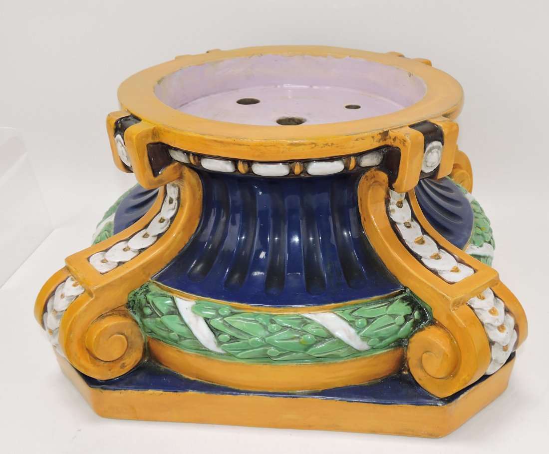 Minton bell shaped trellis jardiniere: stand only, cobalt ground, 9"h, 15"w
