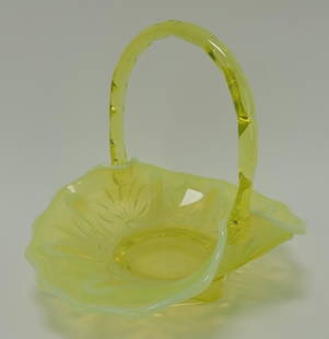 Fenton topaz vaseline opalescent: cactus basket, 10"