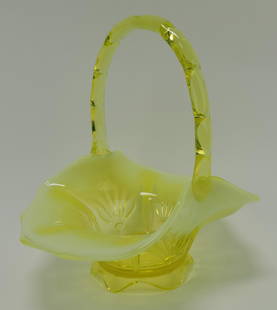 Fenton topaz vaseline opalescent: cactus basket, 10"