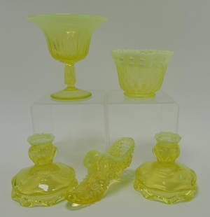 Fenton topaz vaseline opalescent: lot of 5 pieces