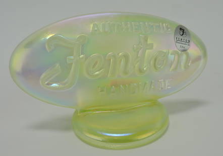 Fenton topaz vaseline opalescent: dealer shelf sign