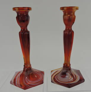 Fenton pair of red slag candle: holders, 8 1/2", very rare Fenton Gift Shop item not part of the line