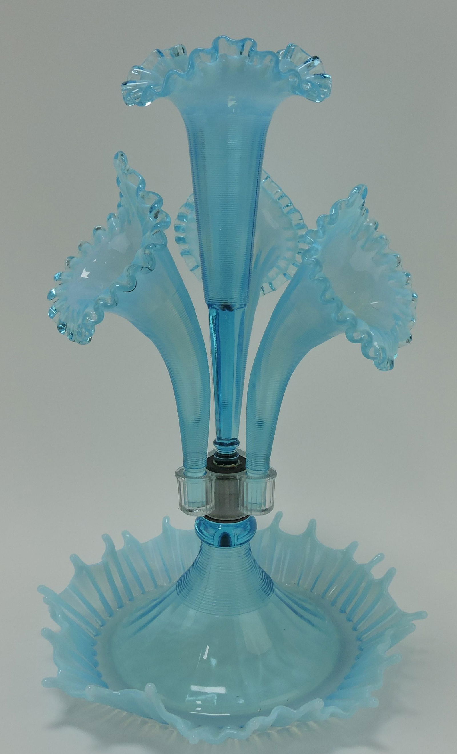 Fenton blue opalescent four horn (1 of 1)