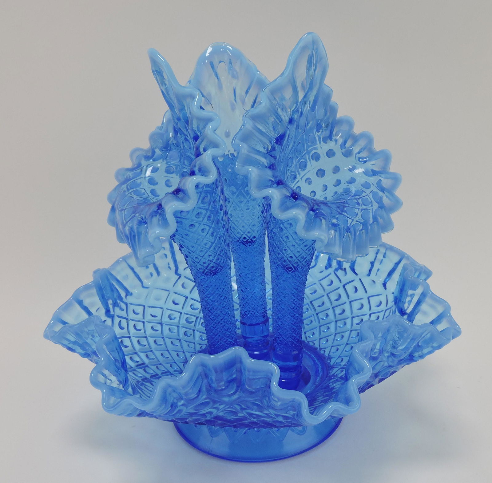 Fenton blue opalescent Diamond Lace (1 of 1)