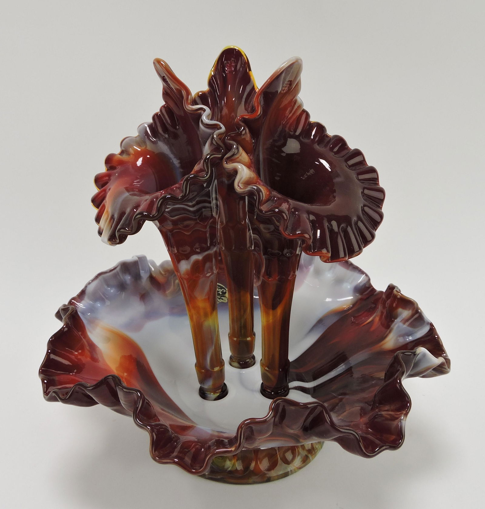 Fenton red slag glass three horn (1 of 1)