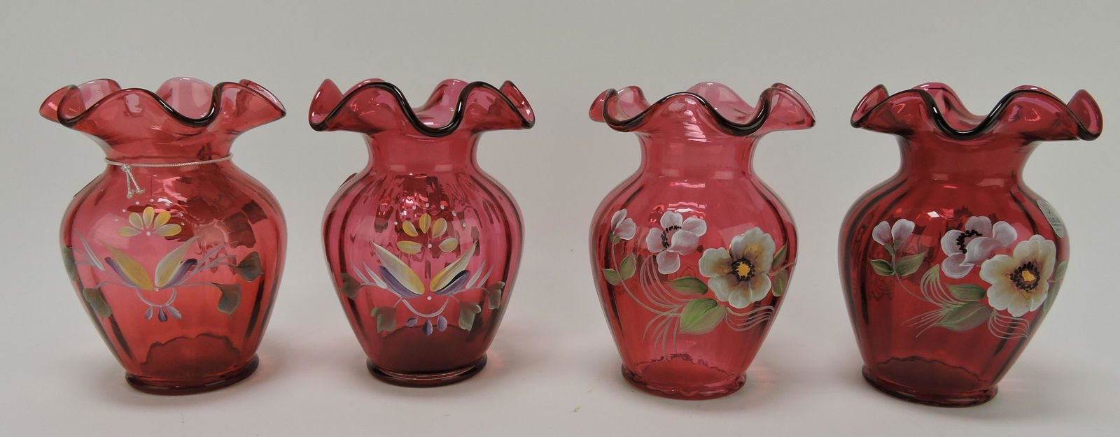 Fenton cranberry floral enamel lot (1 of 1)